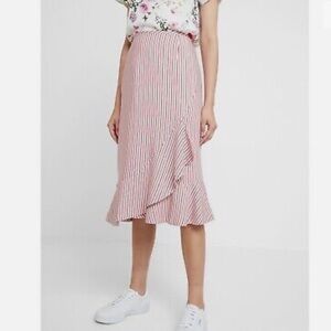 Ted Baker Corn Layered Striped Ruffle Hem Midi Pencil Skirt NWT